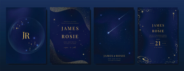 Wall Mural - luxury invitation card design vector set. elegant wedding card with little star moon sun and space d