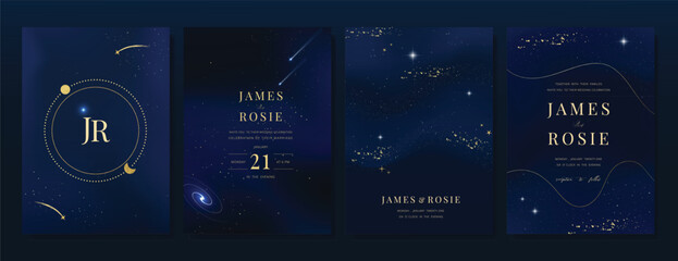 Wall Mural - luxury invitation card design vector set. elegant wedding card with little star moon sun and space d
