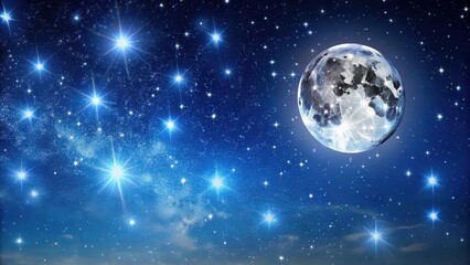 Wall Mural - dark blue sky with stars and a full moon overhead, set against a backdrop of twinkling stars , celes