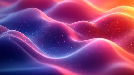 Aufkleber - Colorful abstract waves with gradient hues and floating particles, dynamic digital art background. Futuristic technology and creativity concept