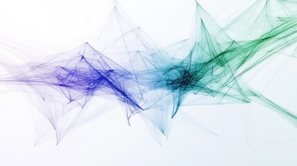 Abstract network graphic with flowing lines and interconnected shapes.