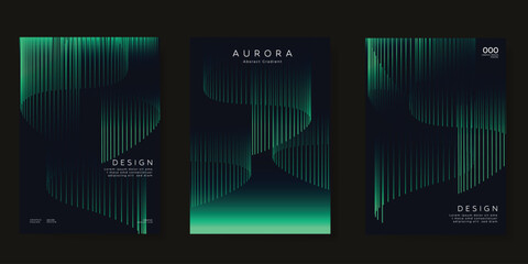 Wall Mural - Modern gradient poster aurora design vector set. Minimalist cover template with vibrant northern light collection. Ideal design for background, social media, cover, banner, flyer, ads.
