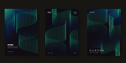 Wall Mural - Modern gradient poster aurora design vector set. Minimalist cover template with vibrant northern light collection. Ideal design for background, social media, cover, banner, flyer, ads.