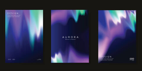 Wall Mural - Modern gradient poster aurora design vector set. Minimalist cover template with vibrant northern light collection. Ideal design for background, social media, cover, banner, flyer, ads.