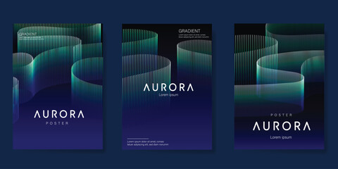 Wall Mural - Modern gradient poster aurora design vector set. Minimalist cover template with vibrant northern light collection. Ideal design for background, social media, cover, banner, flyer, ads.