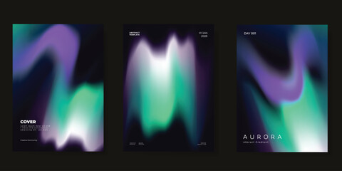 Wall Mural - Modern gradient poster aurora design vector set. Minimalist cover template with vibrant northern light collection. Ideal design for background, social media, cover, banner, flyer, ads.