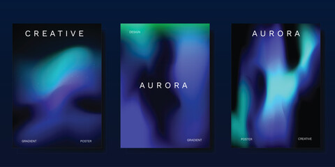 Wall Mural - Modern gradient poster aurora design vector set. Minimalist cover template with vibrant northern light collection. Ideal design for background, social media, cover, banner, flyer, ads.