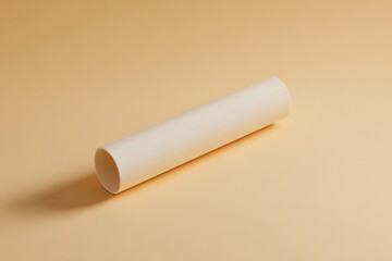 Fototapete - Simple cream-colored cylindrical tube on a soft beige surface in a minimalistic setup