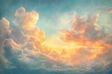 Wall Mural - Beautiful sunset with vibrant clouds illuminating the evening sky above a serene landscape