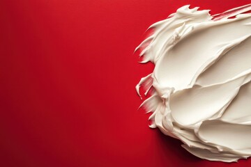 Aufkleber - Whipped cream spread across a vibrant red background creating a striking visual contrast