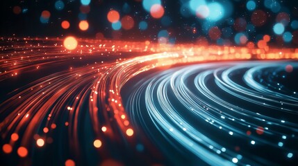 Aufkleber - Abstract swirling lines with glowing red and blue colors, representing speed and technology. Futuristic digital wave pattern. Dynamic motion and innovation concept