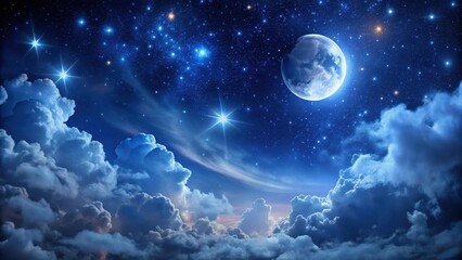 Wall Mural - dark cloudy sky with twinkling stars and moon, astronomy, , astronomy,galaxy, astronomy, cosmos, spa