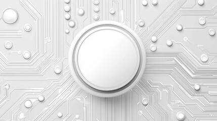 Abstract white circuit board with round button.