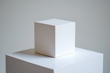 Aufkleber - Minimalist white cube on a pedestal in a modern art gallery showcasing abstract design principles