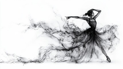 Poster - Dynamic motion of a dancer studio space artistic sketch black-and-white side view fluidity and grace