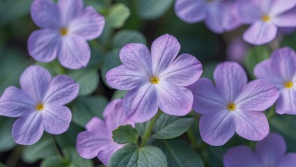 Wall Mural - periwinkle flowers blooming in vibrant shades of purple, showcasing delicate petals and lush green l