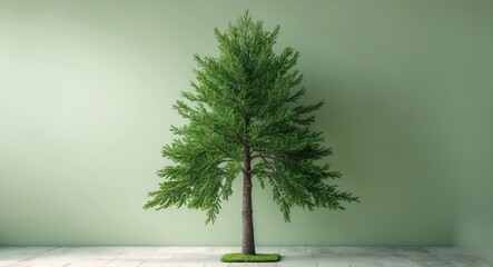 Wall Mural - realistic green tree with lush foliage against a soft light background perfect for nature-themed des