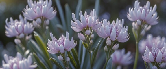 Wall Mural - vibrant zephyranthes flowers blooming in sunlight showcasing delicate petals and lush green foliage 