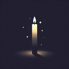 Wall Mural - minimalist digital illustration shows a glowing candle with a flickering flame, surrounded by small 