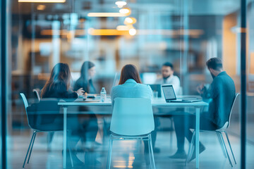 Wall Mural - Abstract blur image of Business people walking at modern hallway with bokeh for background usage