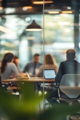 Wall Mural - abstract blur image of business people walking at modern hallway with bokeh for background usage