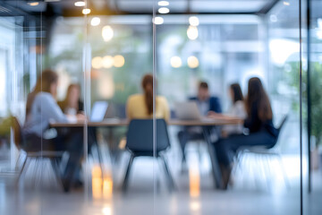 Wall Mural - abstract blur image of business people walking at modern hallway with bokeh for background usage