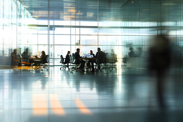 Wall Mural - abstract blur image of business people walking at modern hallway with bokeh for background usage