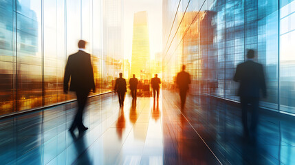 Wall Mural - abstract blur image of business people walking at modern hallway with bokeh for background usage