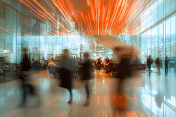 Wall Mural - abstract blur image of business people walking at modern hallway with bokeh for background usage