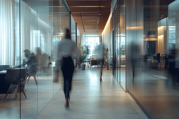 Wall Mural - abstract blur image of business people walking at modern hallway with bokeh for background usage
