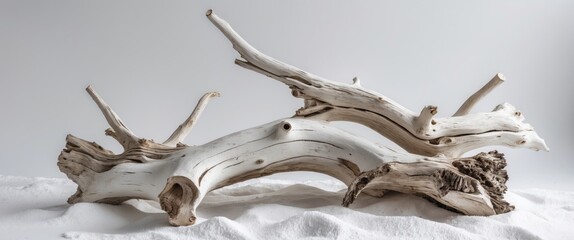 Wall Mural - weathered white driftwood arrangement on soft white surface ideal for natural decor or artistic phot