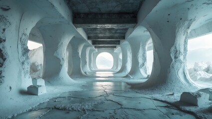 Canvas Print - abstract white cement corridor with textured walls and natural light, creating a serene and modern a