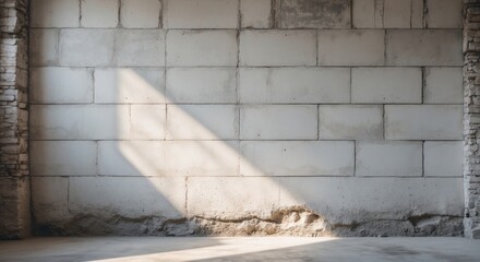 Wall Mural - minimalistic white cement wall interior with natural light creating shadows for a modern backdrop or