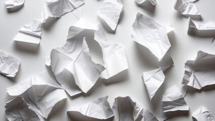 Canvas Print - crumpled white paper pieces scattered on a bright background creating a texture for creative design 