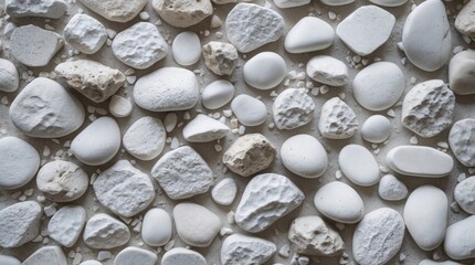 Canvas Print - white pebbles and stones arranged on a surface creating a textured background suitable for design an
