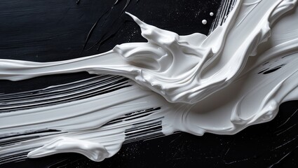 Canvas Print - abstract white oil paint brush stroke on a textured black background showcasing dynamic movement and