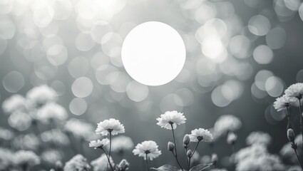 Wall Mural - soft focus floral scene with bright circular focal point creating a dreamy bokeh effect in shades of
