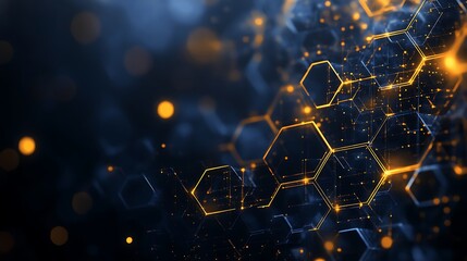 Abstract Digital Hexagonal Background, Abstract digital background with glowing hexagonal shapes and particles