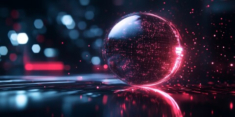 Wall Mural - a glowing sphere with shimmering particles against a futuristic background. the image reflects techn