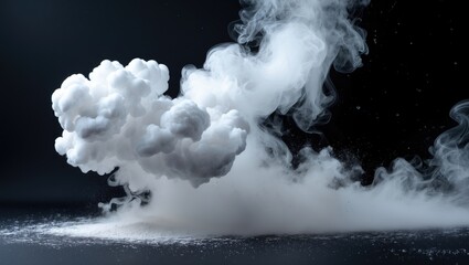Wall Mural - dynamic white smoke cloud against a dark background creating an abstract textured effect ideal for v