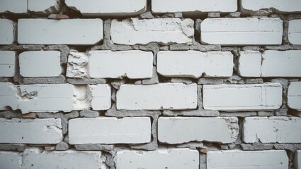 Canvas Print - white brick wall texture with uneven surfaces and visible cracks suitable for background design and 