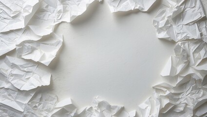 Wall Mural - crumpled white paper texture with a central empty space ideal for creating designs or backgrounds in