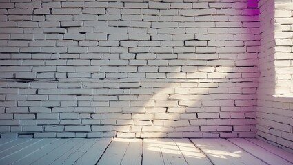 Canvas Print - textured white brick wall with natural light and shadow creating a minimalist backdrop for photograp