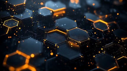 Abstract Digital Hexagonal Background, Abstract digital background with glowing hexagonal shapes and particles