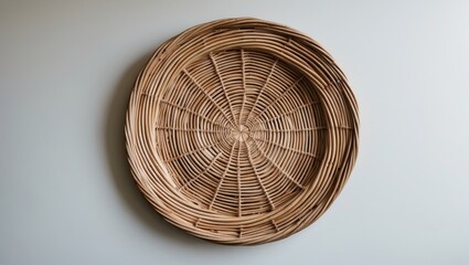 Canvas Print - wicker plate on white background with spacious area for text and design elements in a minimalist sty