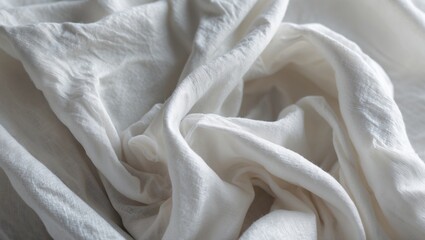 Wall Mural - close-up of crumpled white fabric showcasing intricate textures and soft folds, ideal for design or 
