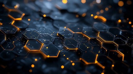 Abstract Digital Hexagonal Background, Abstract digital background with glowing hexagonal shapes and particles