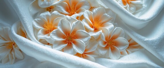 Canvas Print - elegant white fabric texture with delicate flowers creating a serene and fresh background for variou