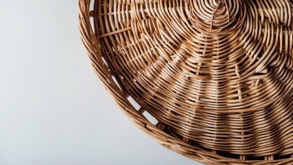 Wall Mural - natural wicker basket close-up displaying intricate weave pattern against a bright white background