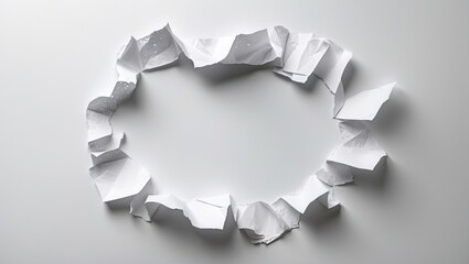 Wall Mural - torn white paper frame isolated on a light background featuring a central blank space for text or gr